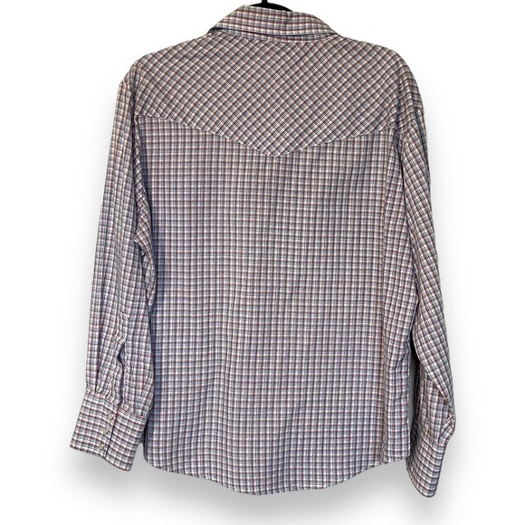 Vintage Ely Cattleman Blue White Orange Plaid Western Pearl Snap Shirt - Picture 2 of 4